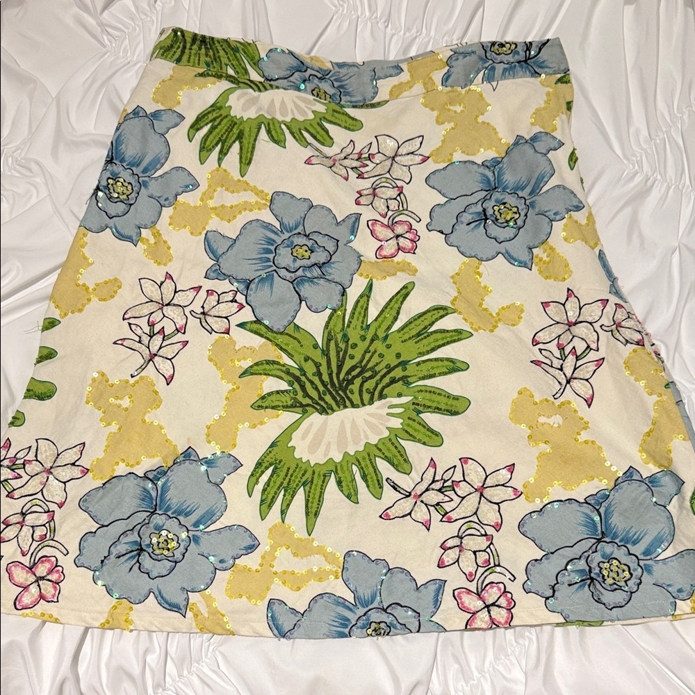 Zara Sequin Beaded Floral Print Women's Skirt US 8